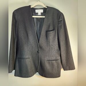 Saville Rena Rowan One Button Collarless Black Wool Blazer Sz 14